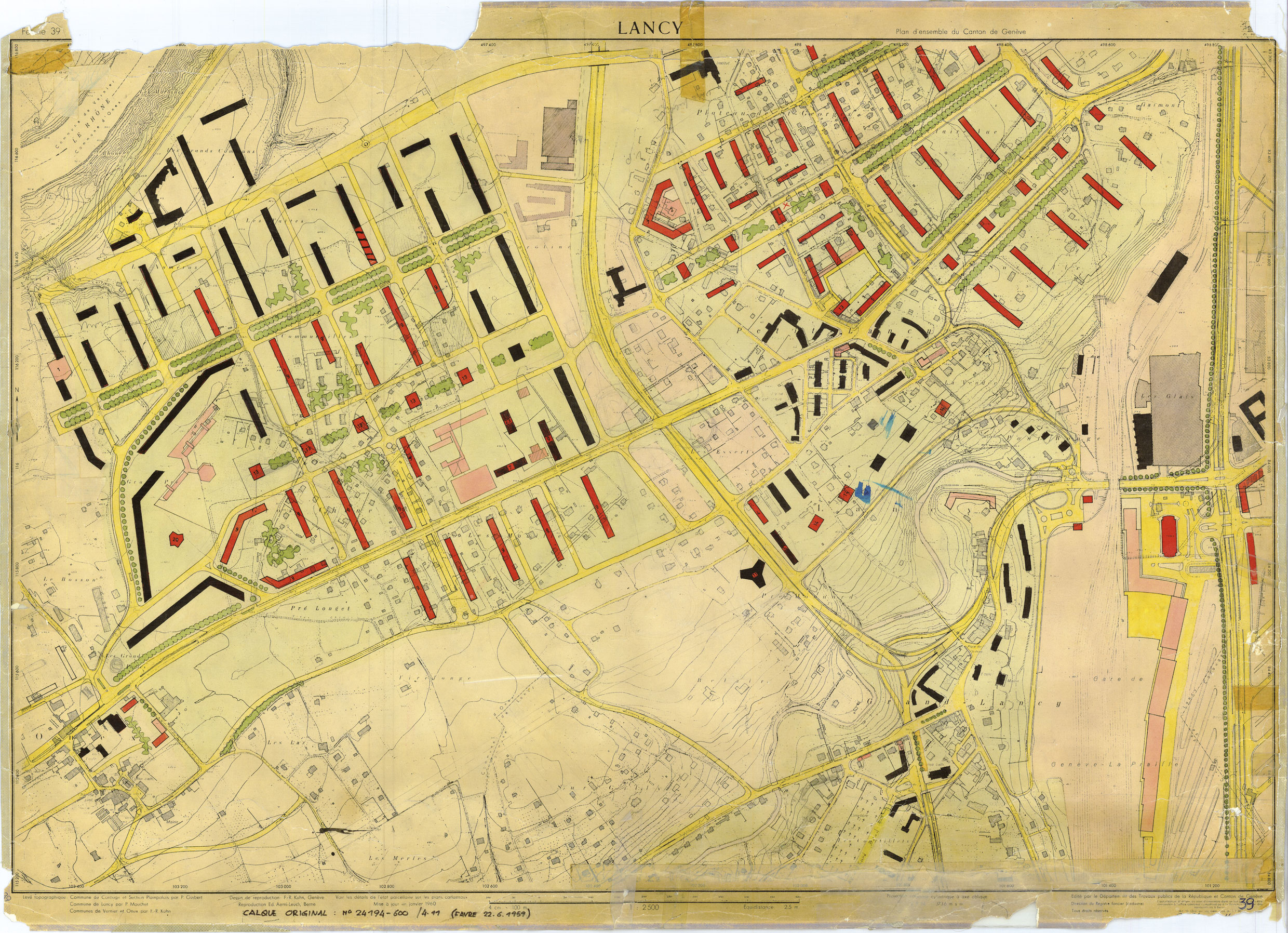 Plan Marais, feuille n°39, Lancy-Onex, 6?000 logements projetés, DTP, échelle 1:2500