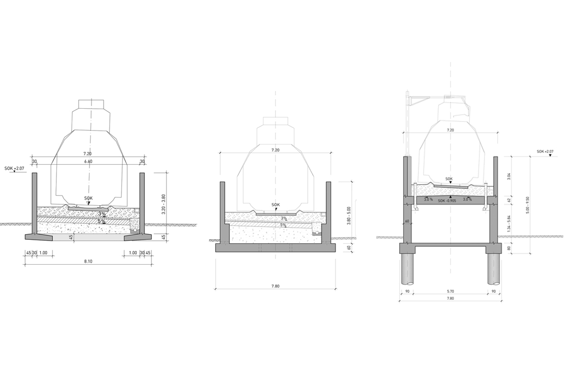 Coupes de la rampe est du Letzigrabenbrücke