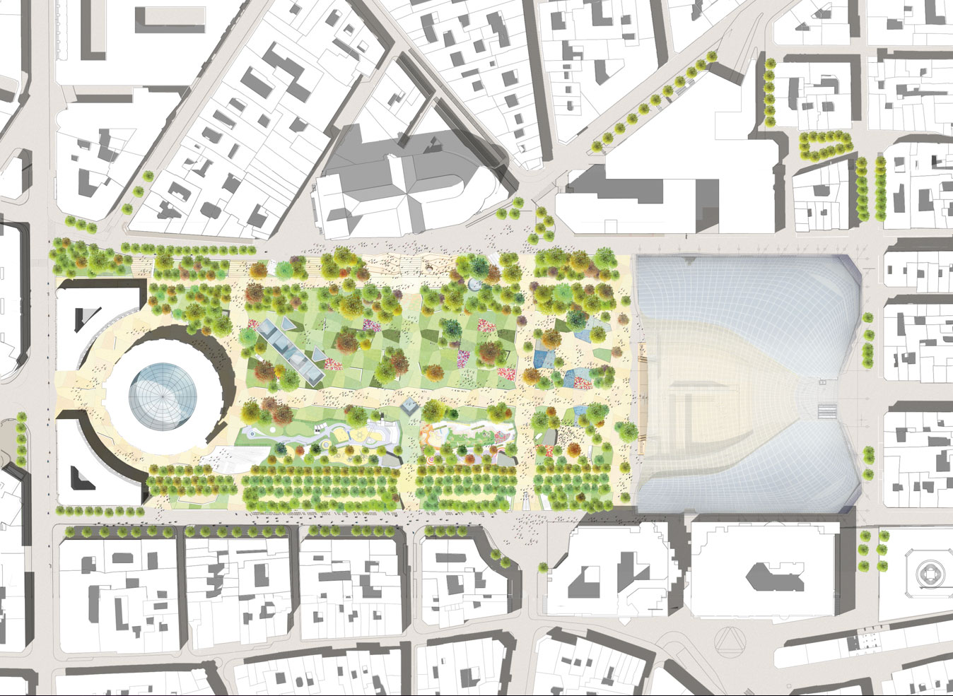 La Canopée de Patrick Berger et Jacques Anziutti architectes et le jardin de l’agence SEURA et Philippe Raguin