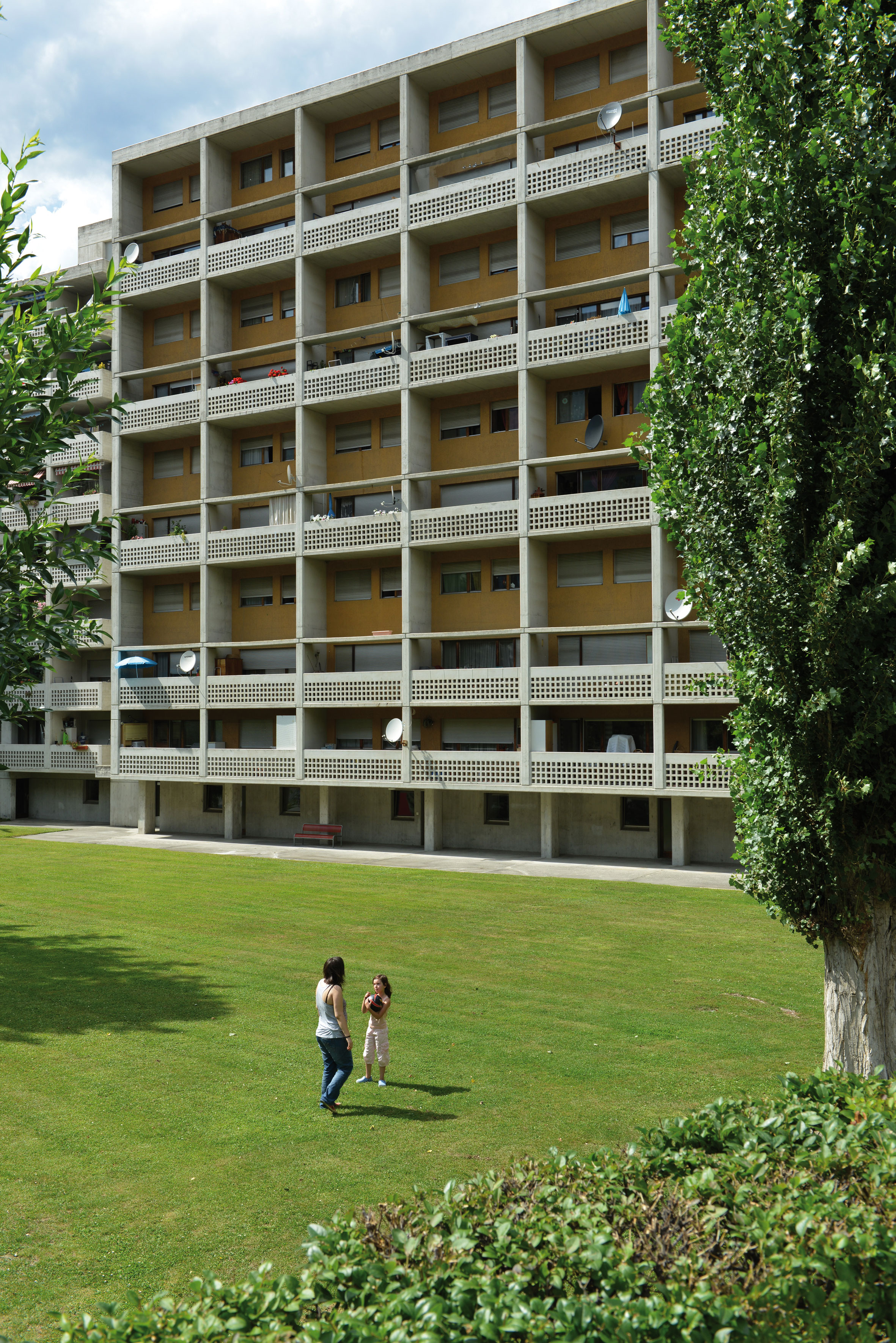 Immeuble Monfoyer dans le quartier de la Blancherie réalisé par les architectes Morisod, Furrer et Kyburz en 1971-1973, figurant au projet d’inventaire patrimonial des bâtiments construits entre 1850 et 1975