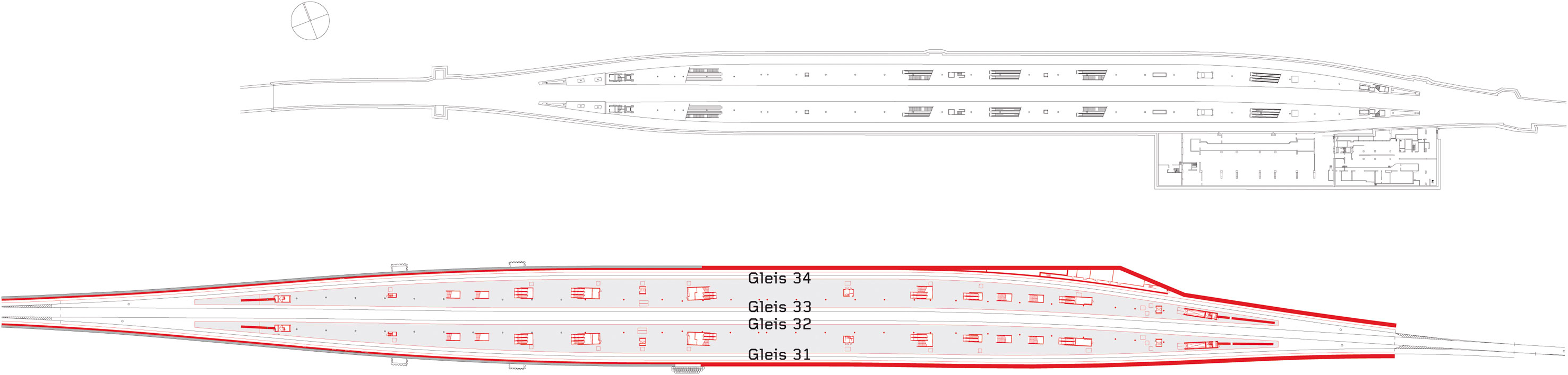 Vue en plan au niveau des gares Löwenstrasse et Museumstrasse