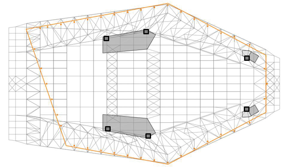 Appuis de la toiture sur les noyaux