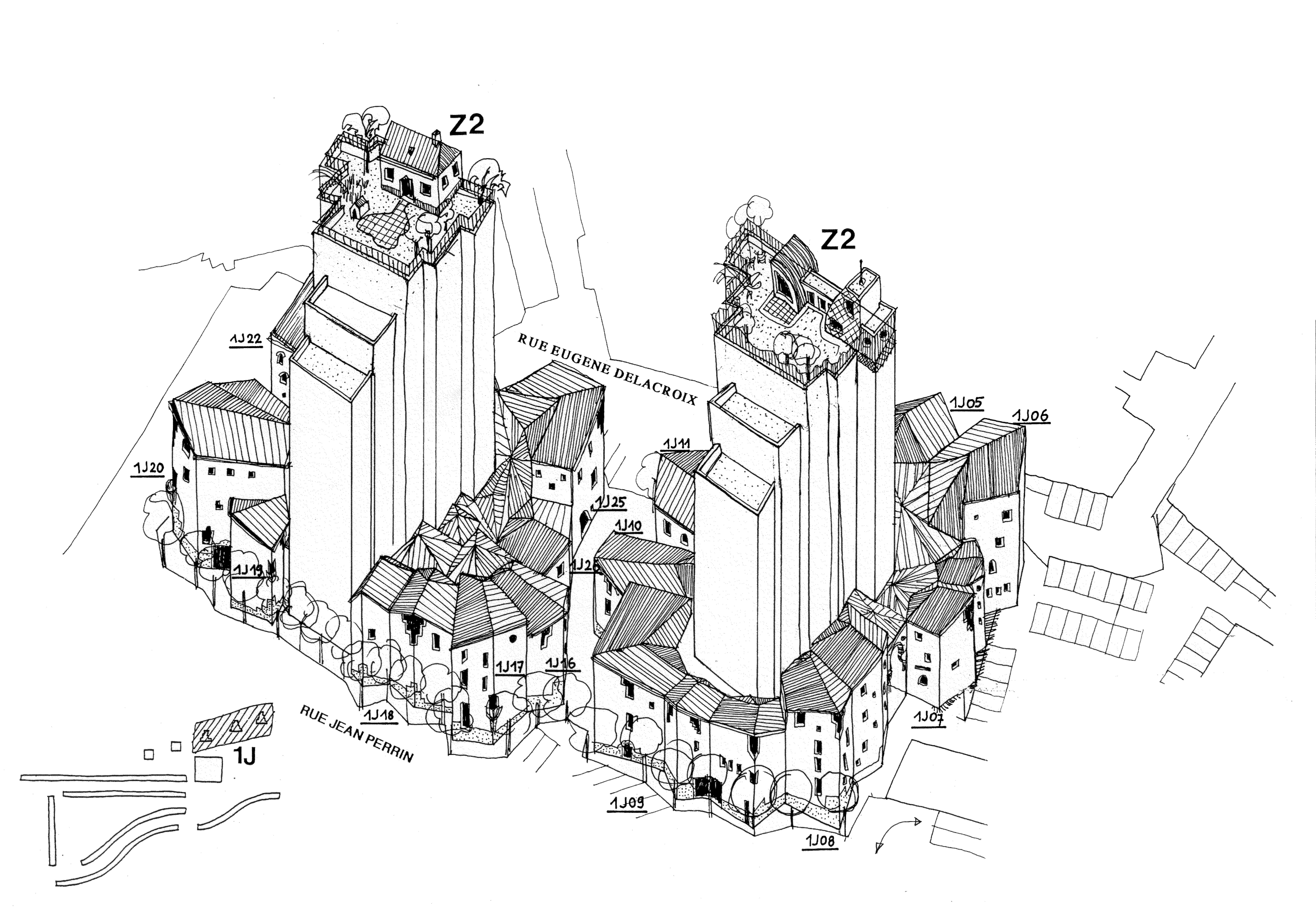 Proposition pour la réhabilitation d’un ensemble de tours à Gennevilliers en 1990 - non réalisé