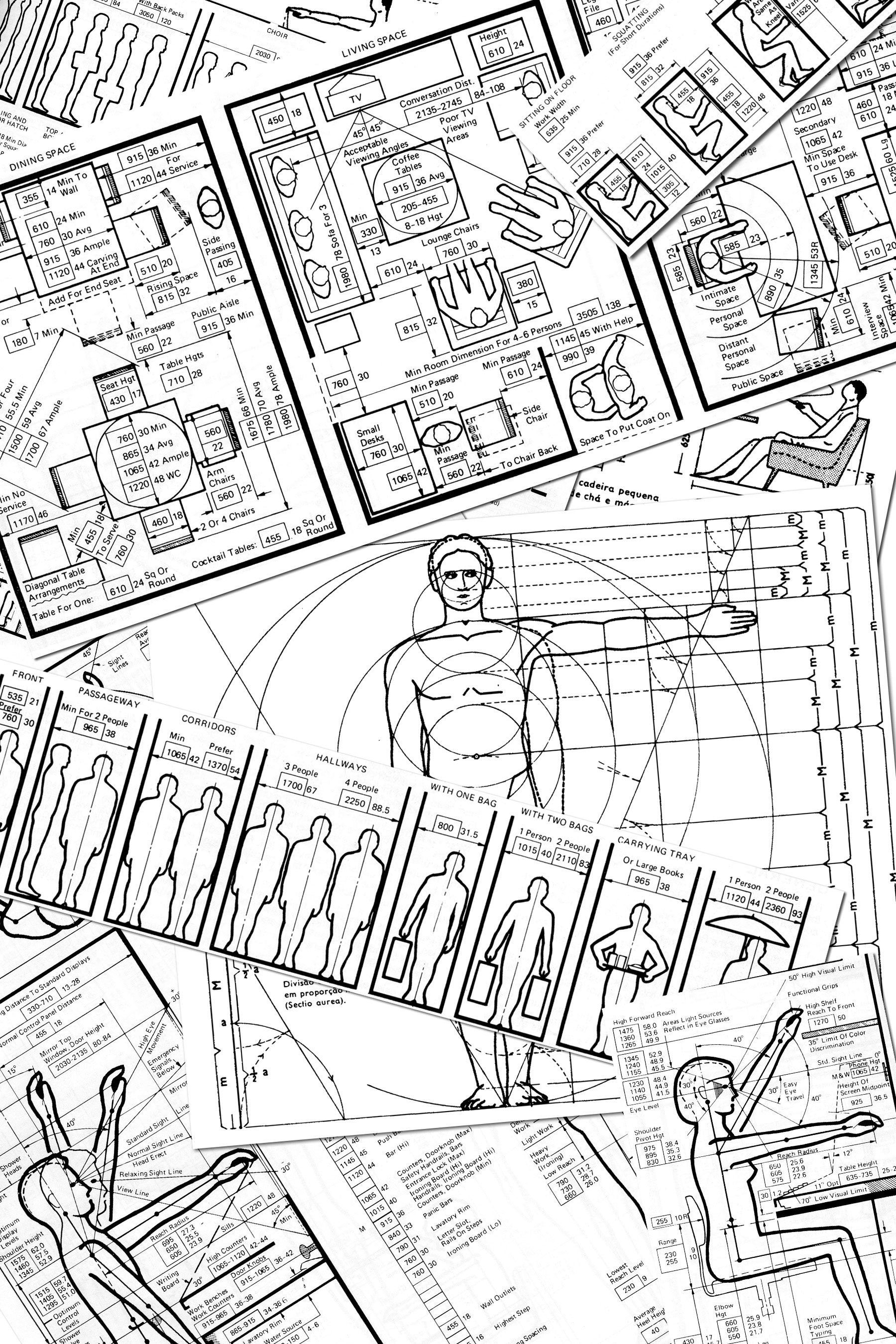 Composition de l’auteur basée sur des dessins d’Ernst Neufert et des Graphic Standards (2011)