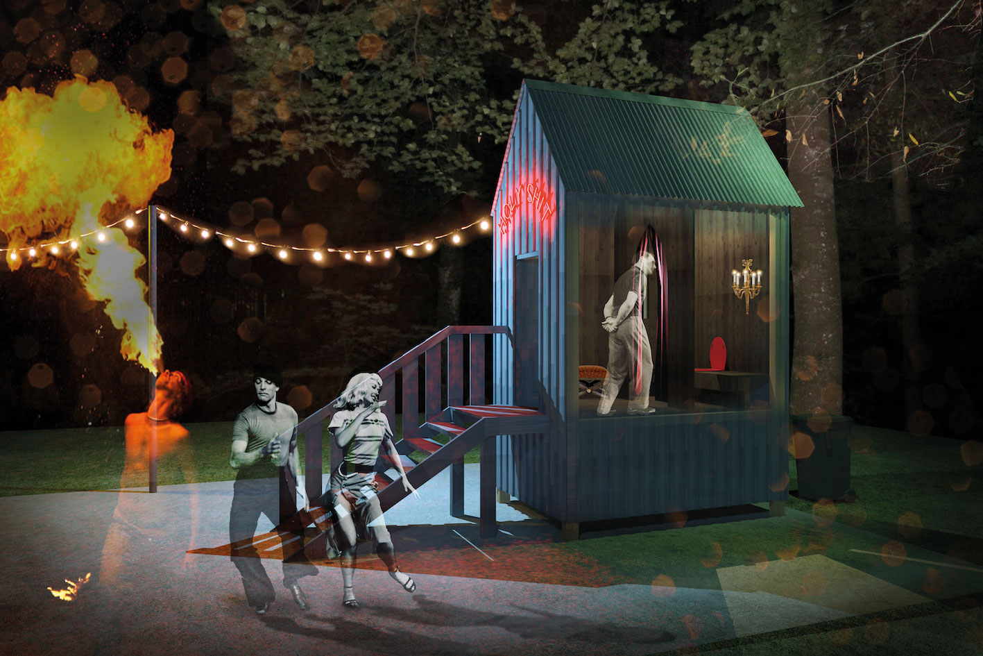 Le cabanon Holy Shit est un lieu d’aisance au style baroque.