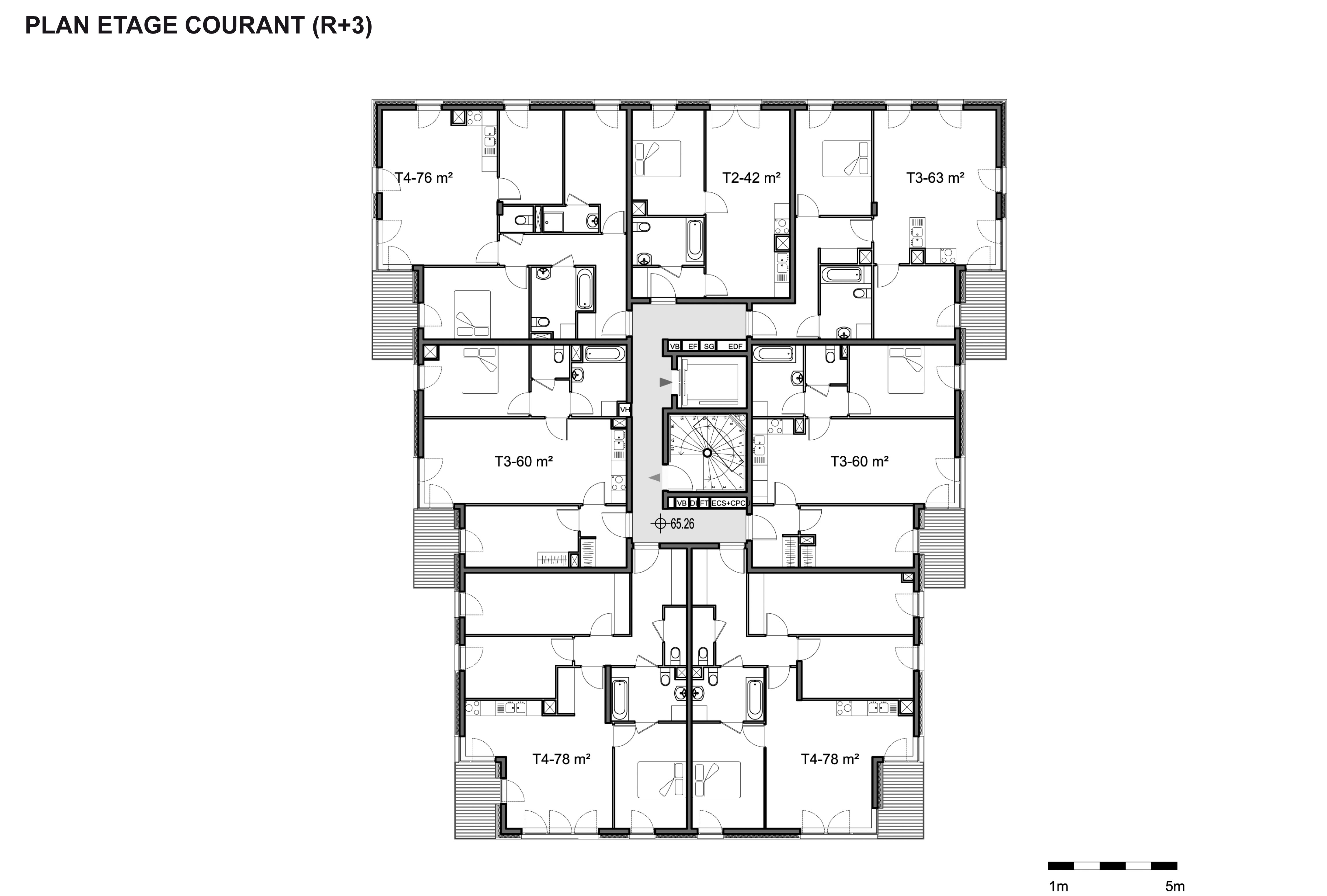 Plan étage courant (bâtiment S1)