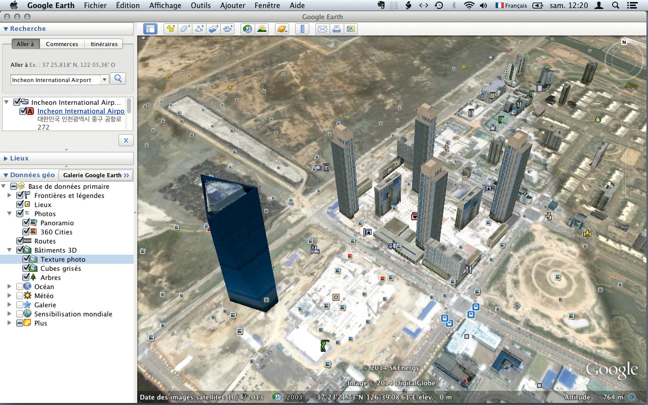 Vue aérienne de la ville de Songdo IBD, capture d’écran dans Google Earth
