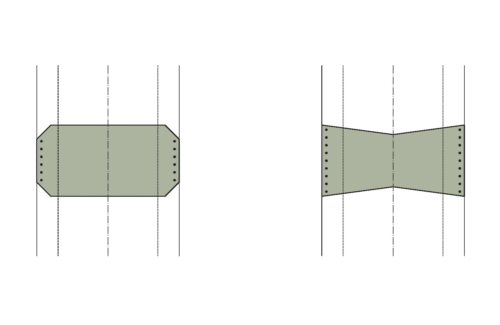 Section transversale de piles?: taillées en biseau ou en forme de papillon
