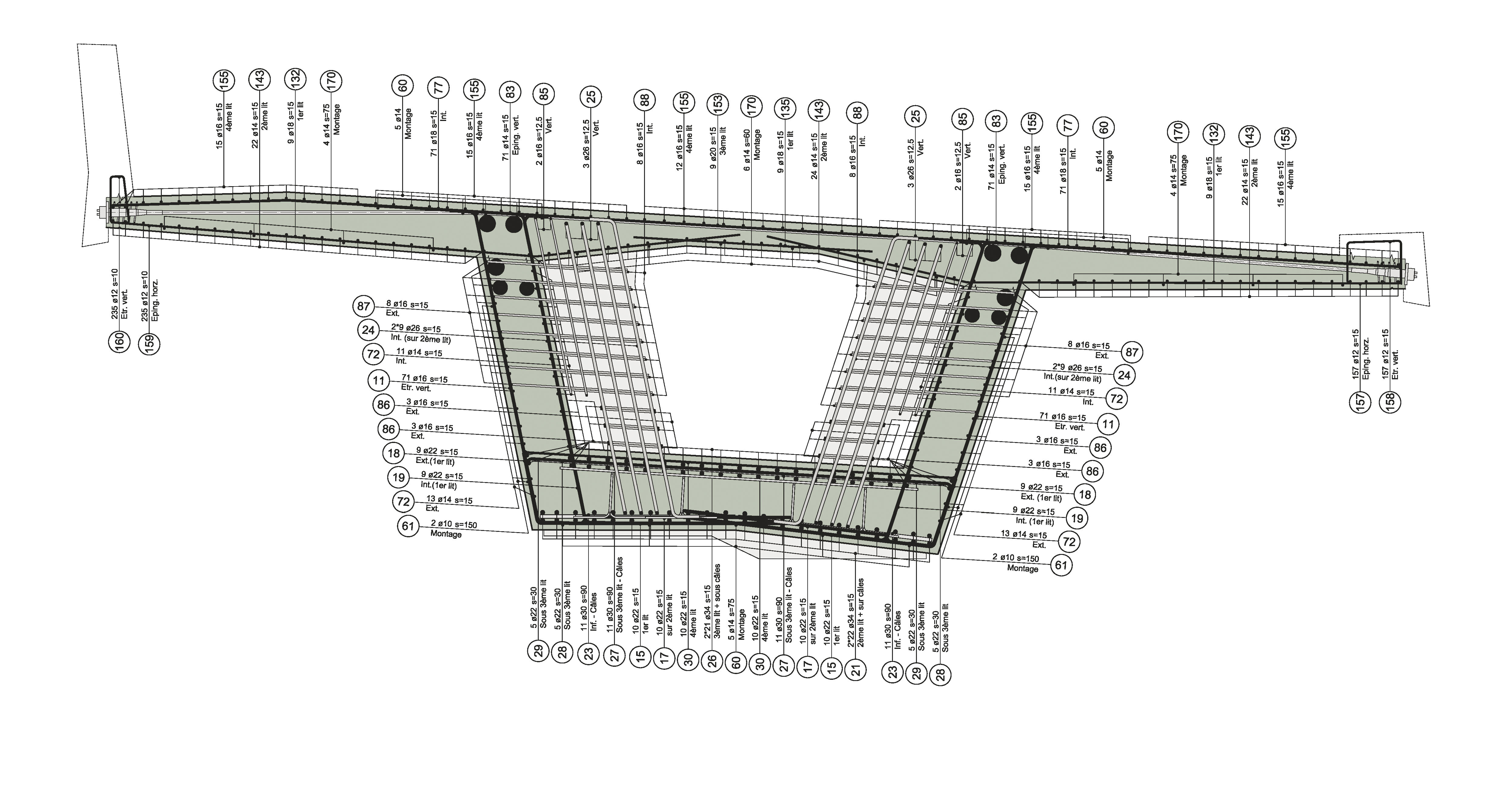 Coupe transversale de l’armature sur appui