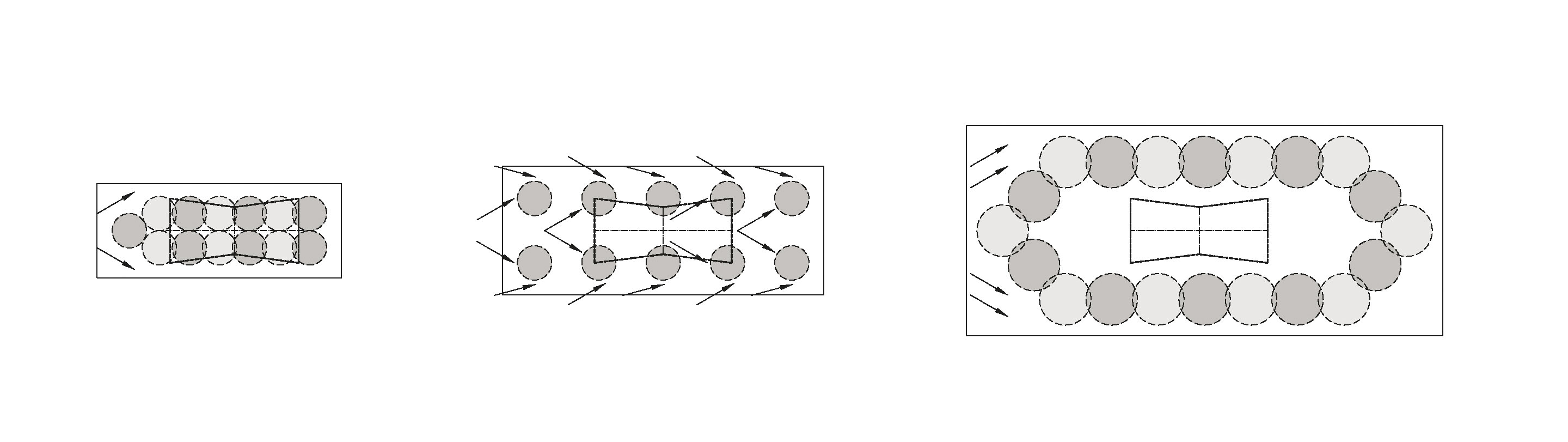Evolution de la fondation?: a) paroi de pieux, b) grille de pieux, c) caisson de pieux
