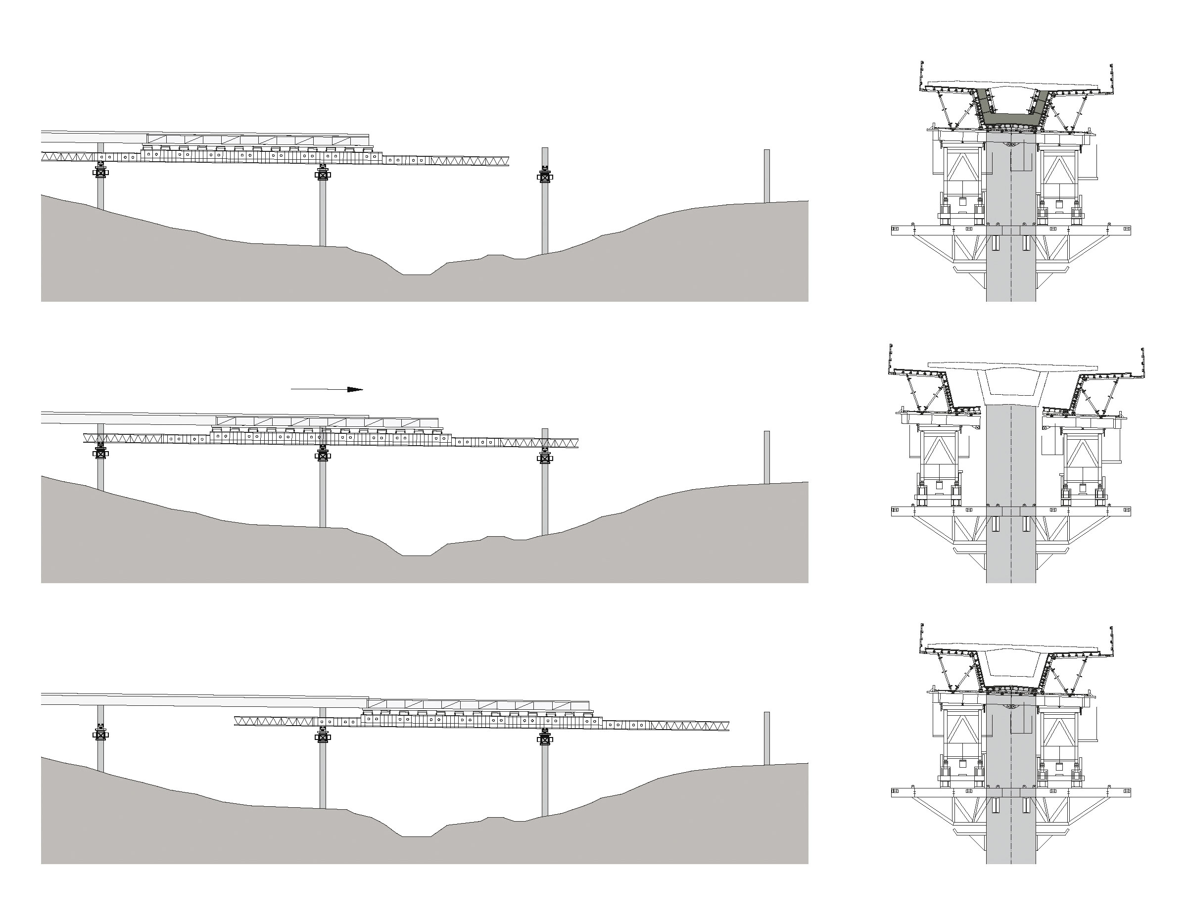Etapes de construction du tablier avec le cintre autolanceur