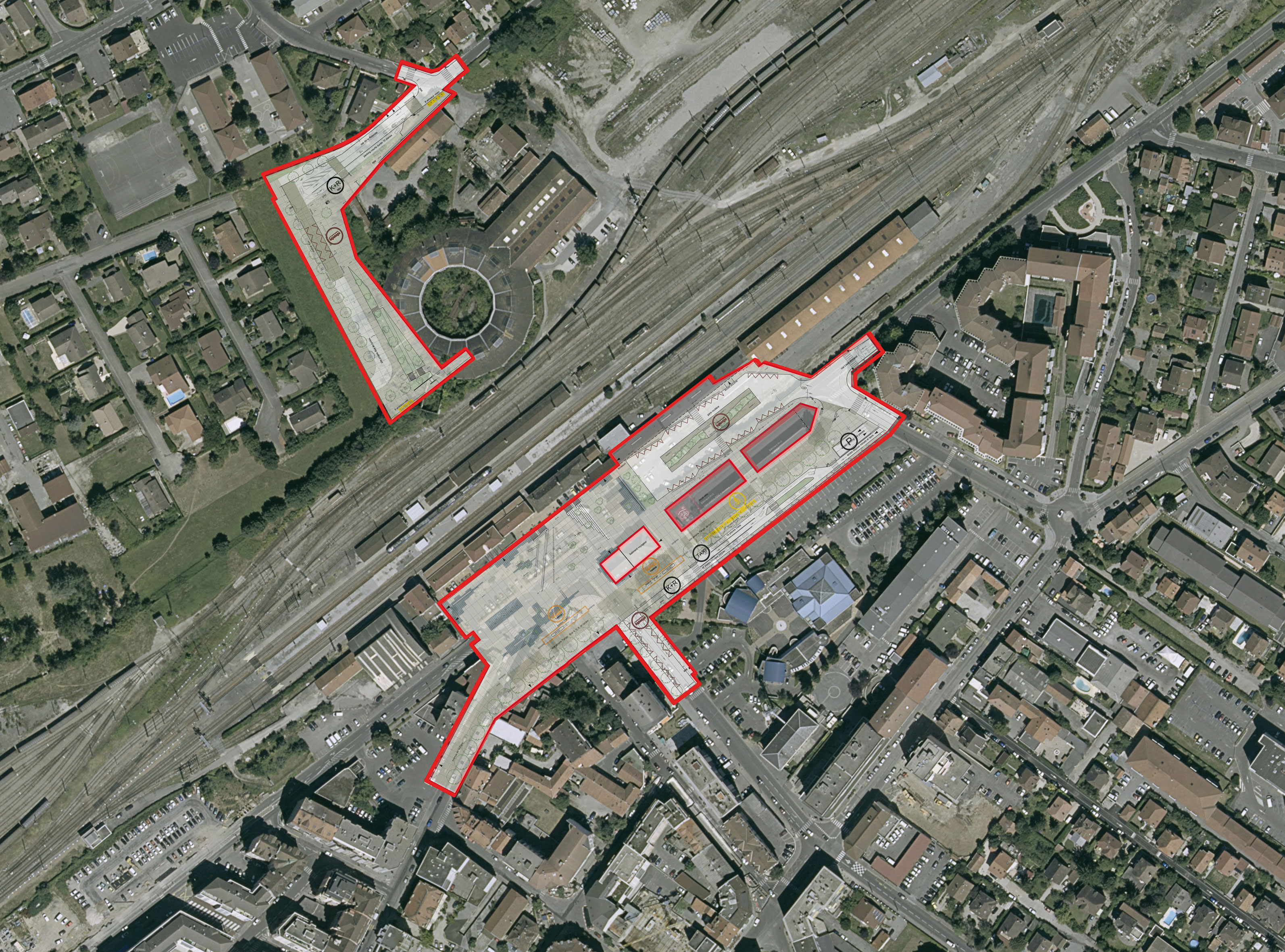 Orthophoto du projet des espaces publics de la gare d’Annemasse