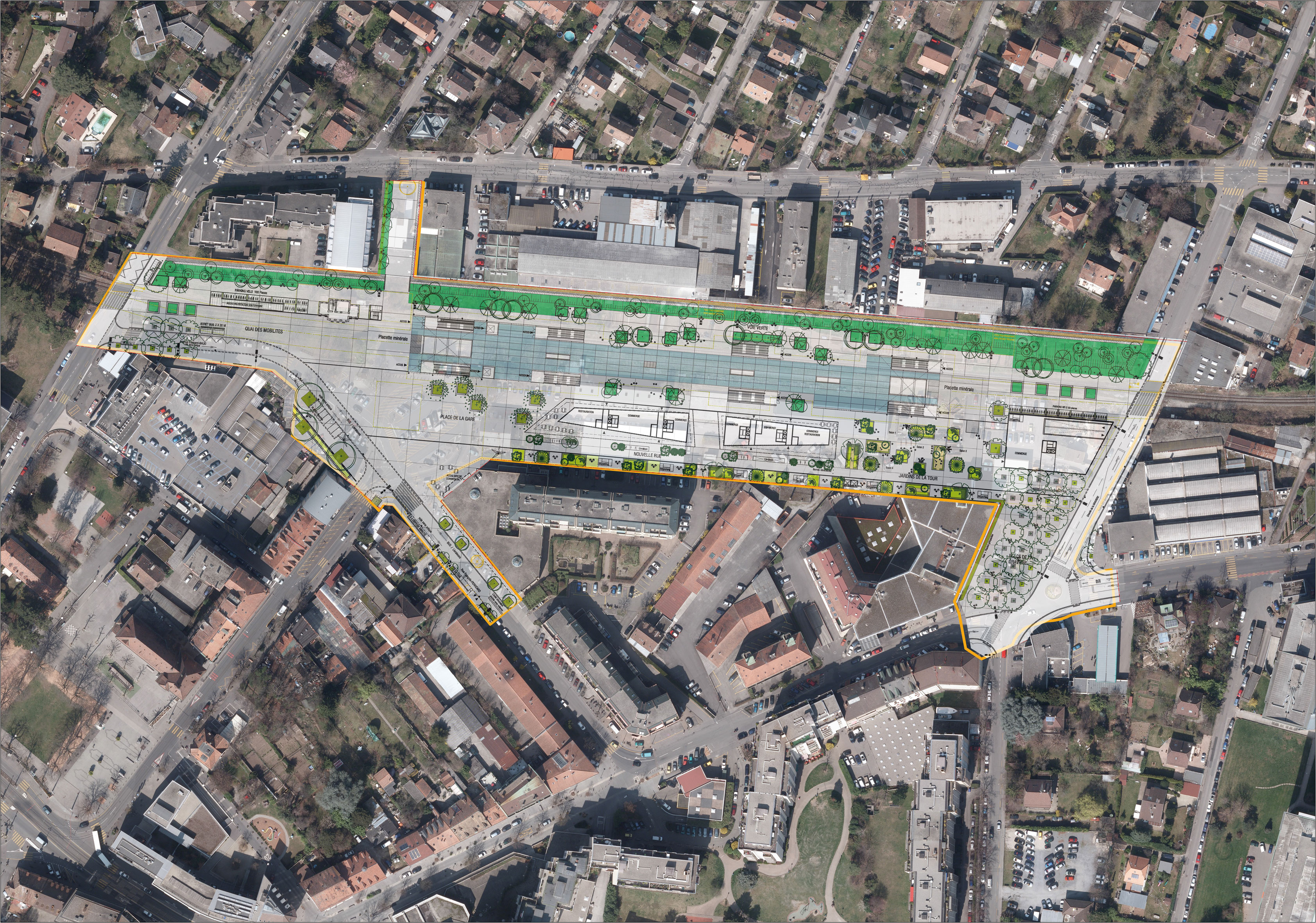 Orthophoto du projet des espaces publics de Chêne-Bourg