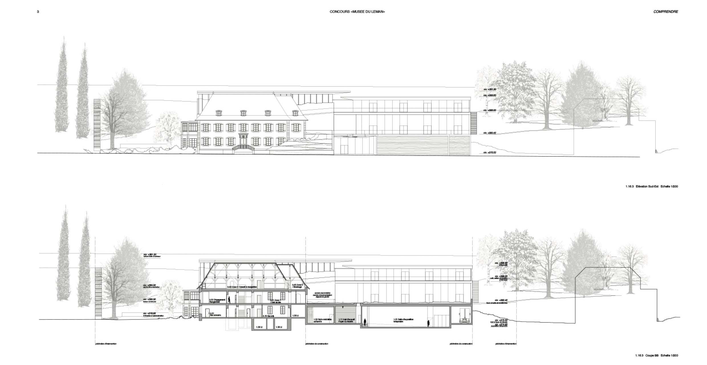 COMPRENDRE, coupe et élévation (Agence Rudi Ricciotti)