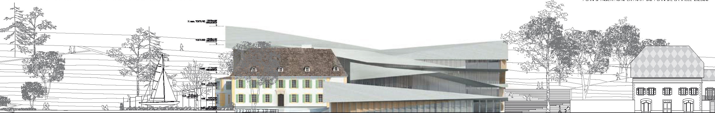 SAILING ROOFS, front du lac, façade sud (Kengo Kuma &amp; Associates)