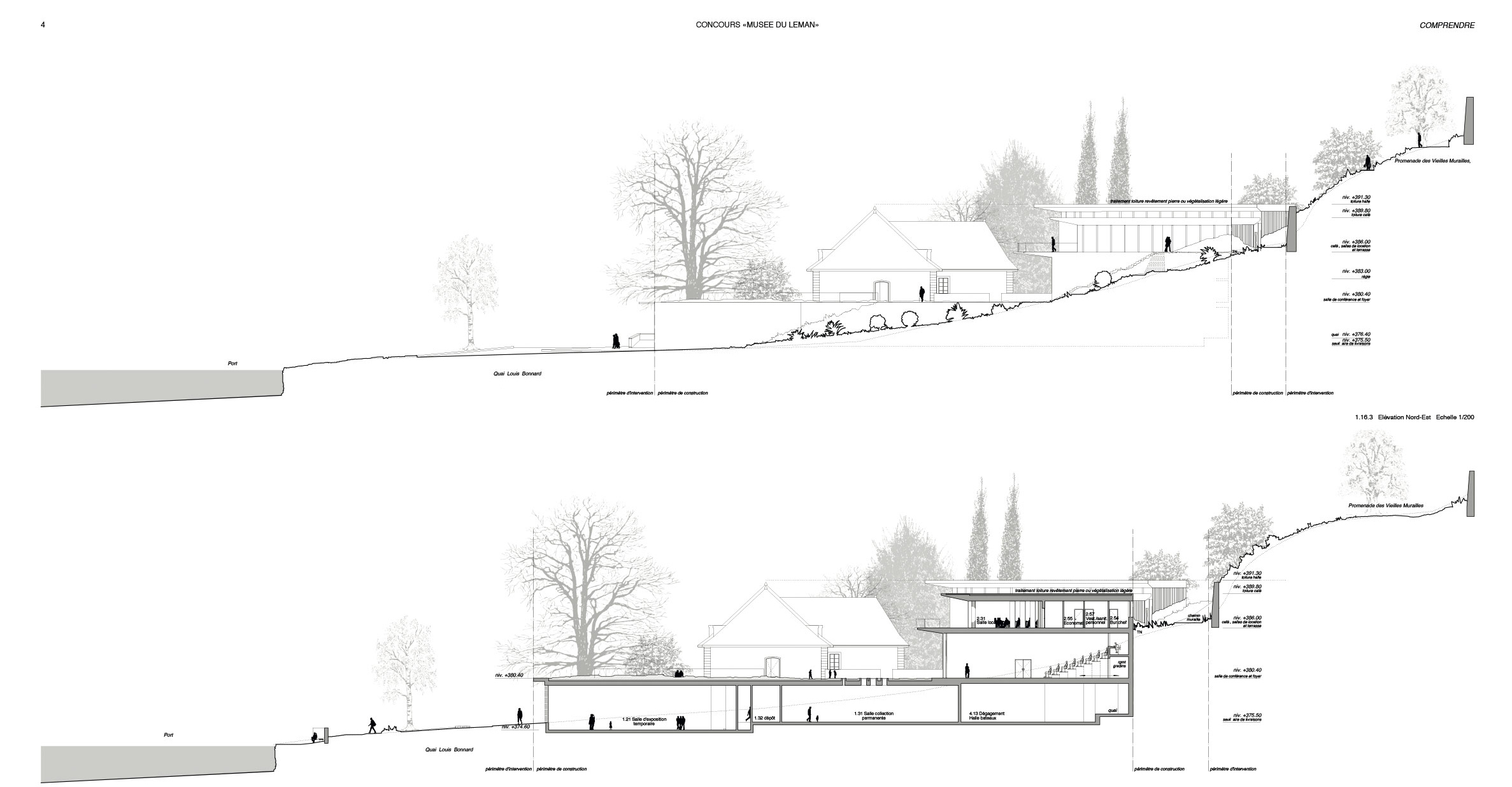 COMPRENDRE, coupe et élévation (Agence Rudi Ricciotti)