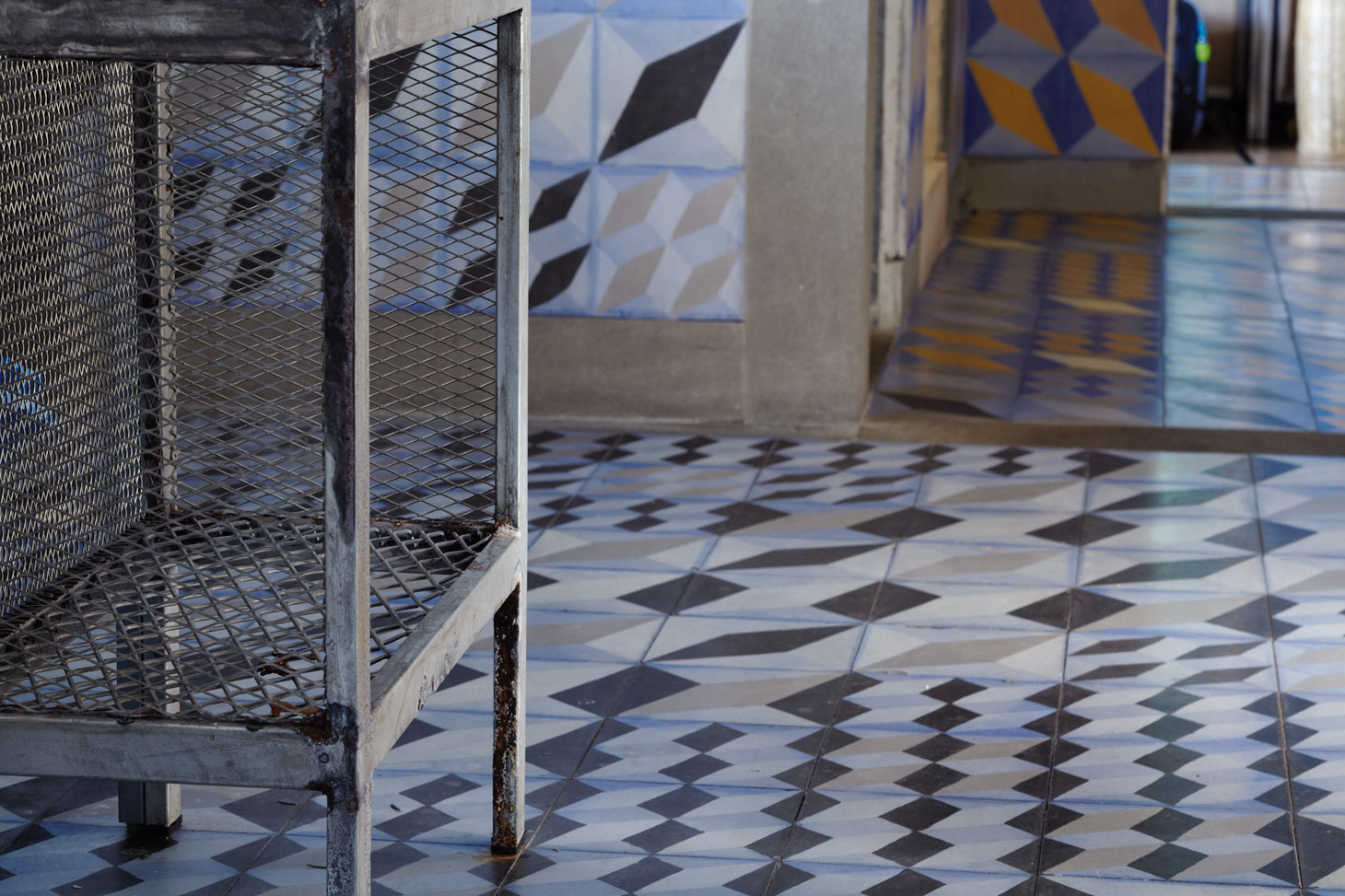 Détail, les mêmes carreaux sont utilisés au sol et sur les murs.