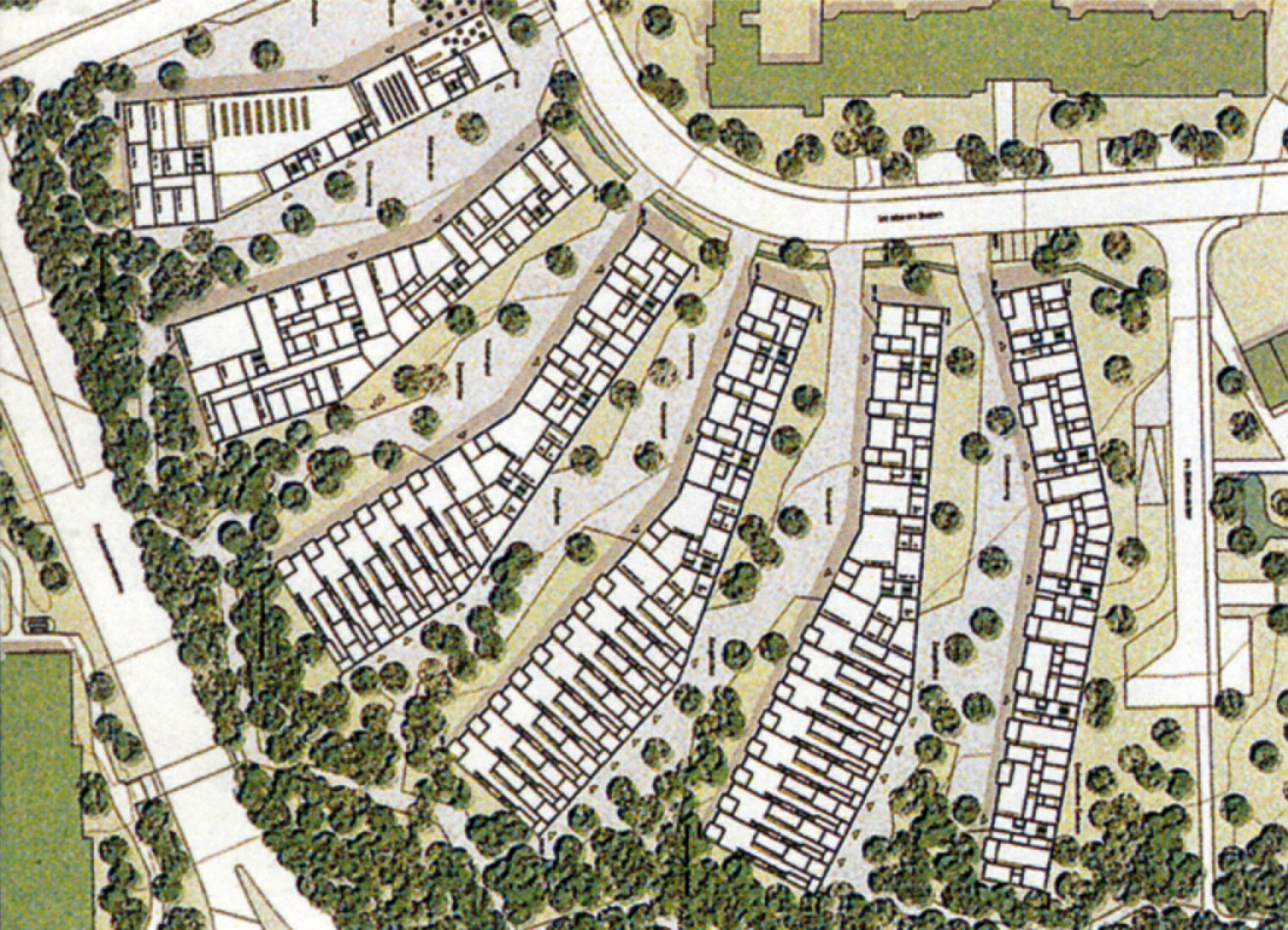 Bünzli &amp; Courvoisier, projet pour le concours Grünwald (2005) à Zurich, plan (scan du cahier de théorie 6?: Bruno Marchand, Antigoni Katsakou, Concevoir des logements?: concours en Suisse 2000-2005, PPUR, Lausanne, 2008)
