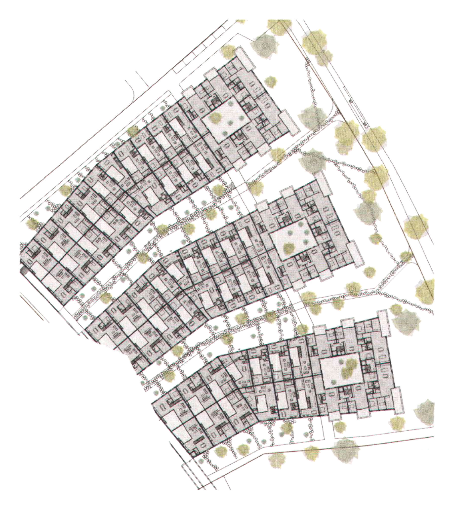 Graber Pulver &amp; Fickert, projet de l’ensemble résidentiel Neuenhof Härdli (2008), plan (scan de Hochparterre no 12/2008)