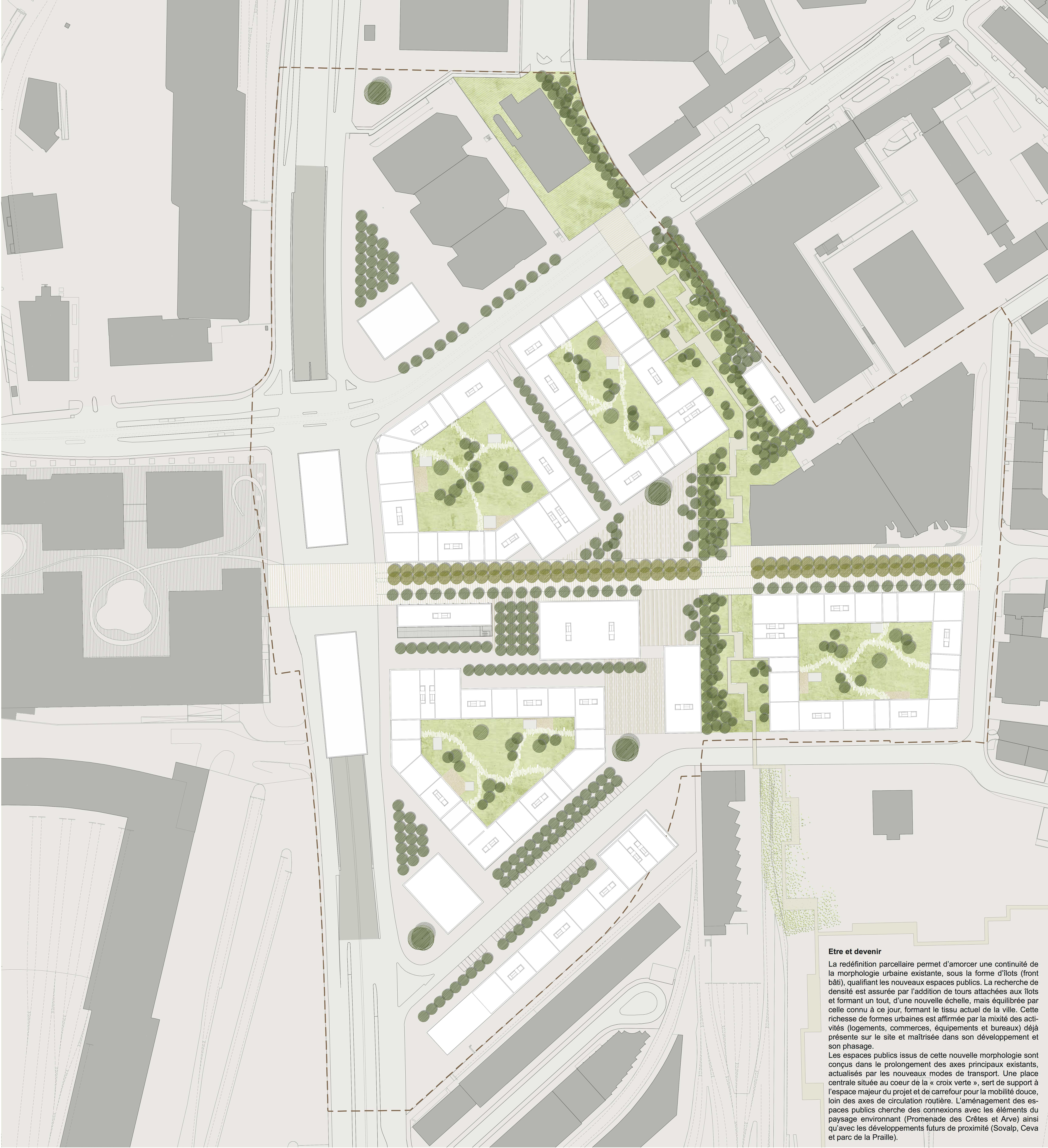 Plan d’ensemble des rez-de-chausée, 1er degré (Doc Pierre-Alain Dupraz architecte)