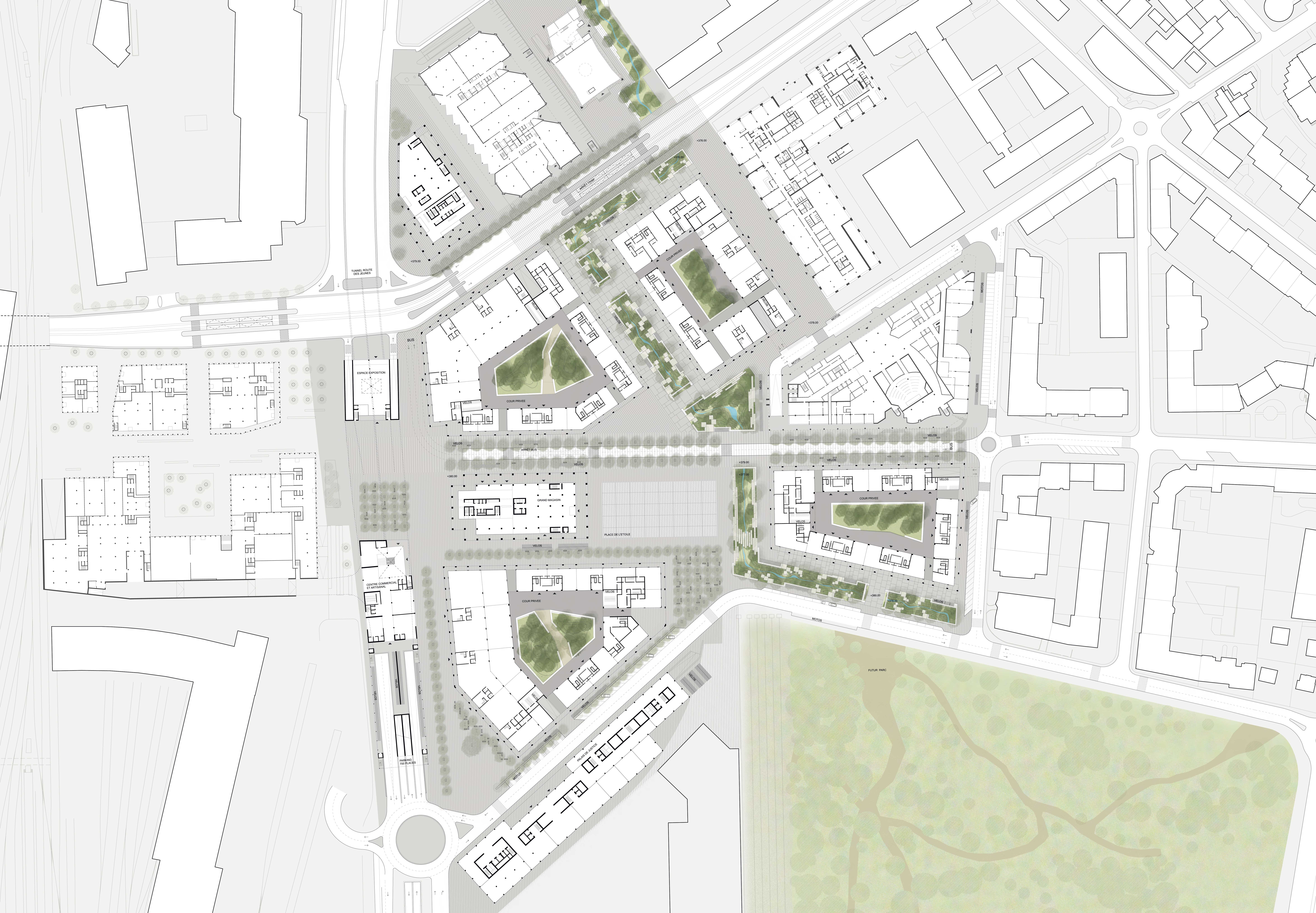 Plan d’ensemble des rez-de-chausée, 3e degré (Doc Pierre-Alain Dupraz architecte)