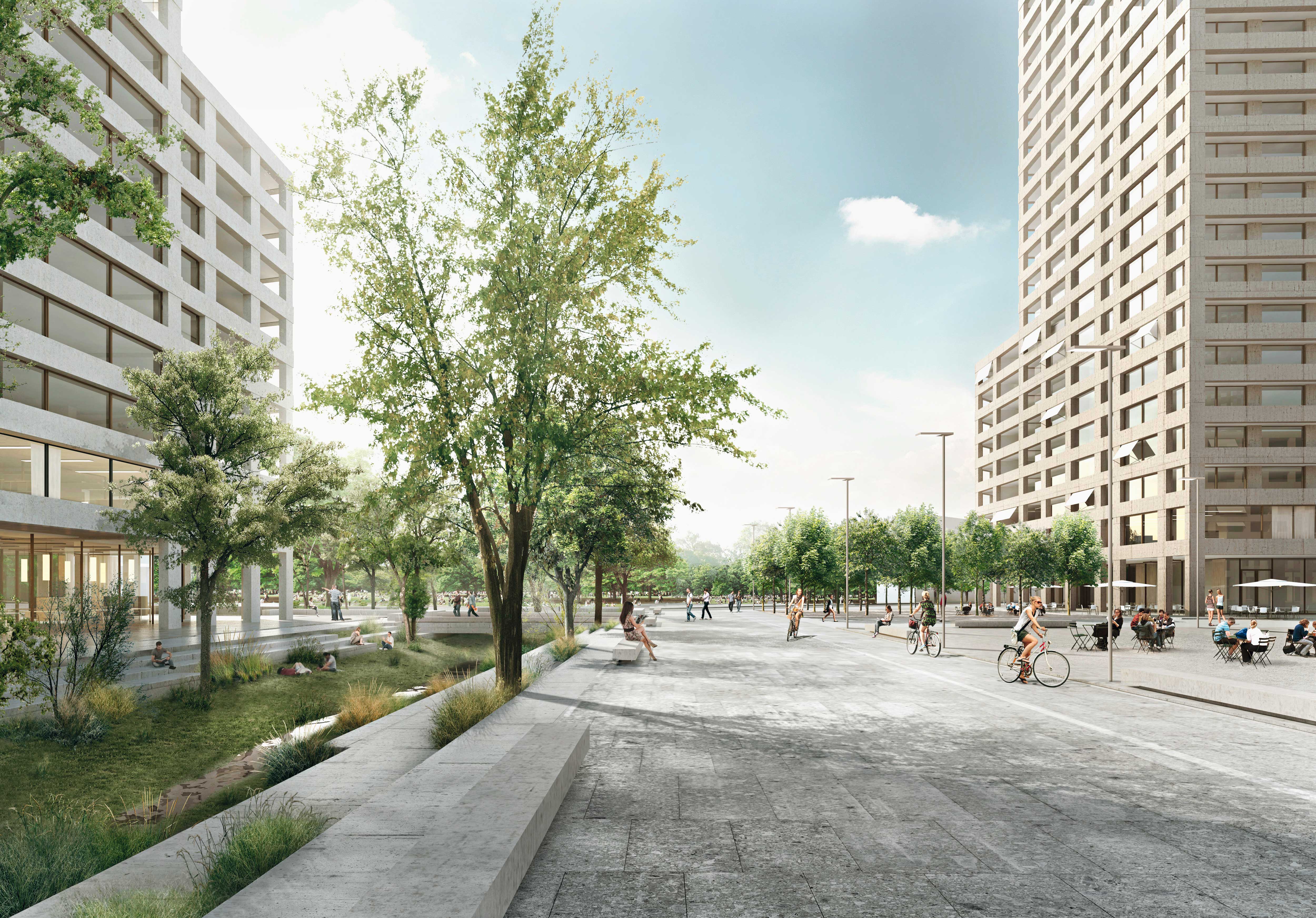 Vue depuis la place de l’Etoile en direction de l’ouest (Doc Pierre-Alain Dupraz architecte)