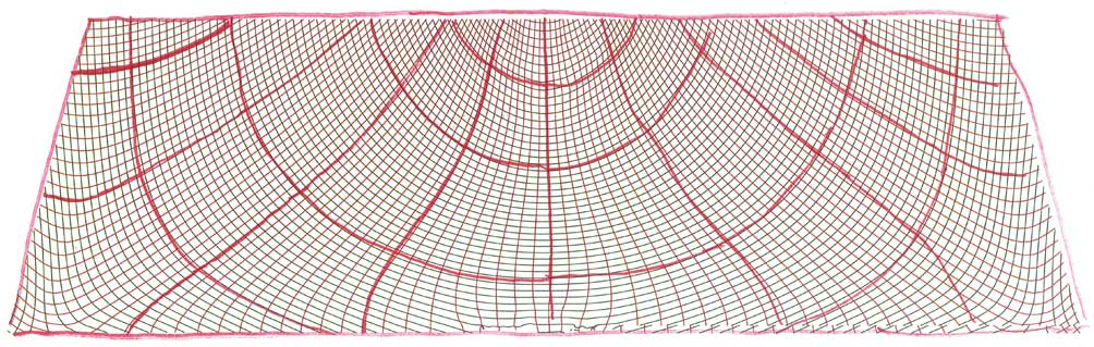 Esquisse du calepinage par l’architecte sur la grille des lignes de courbure principales (fourni par les auteurs)