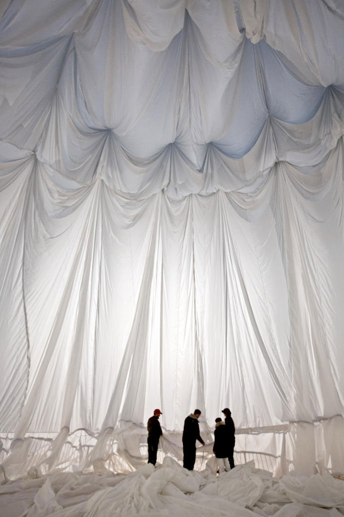 Construction of Christo's "Big Air Package" at Gasometer Oberhausen, Germany, February 2013