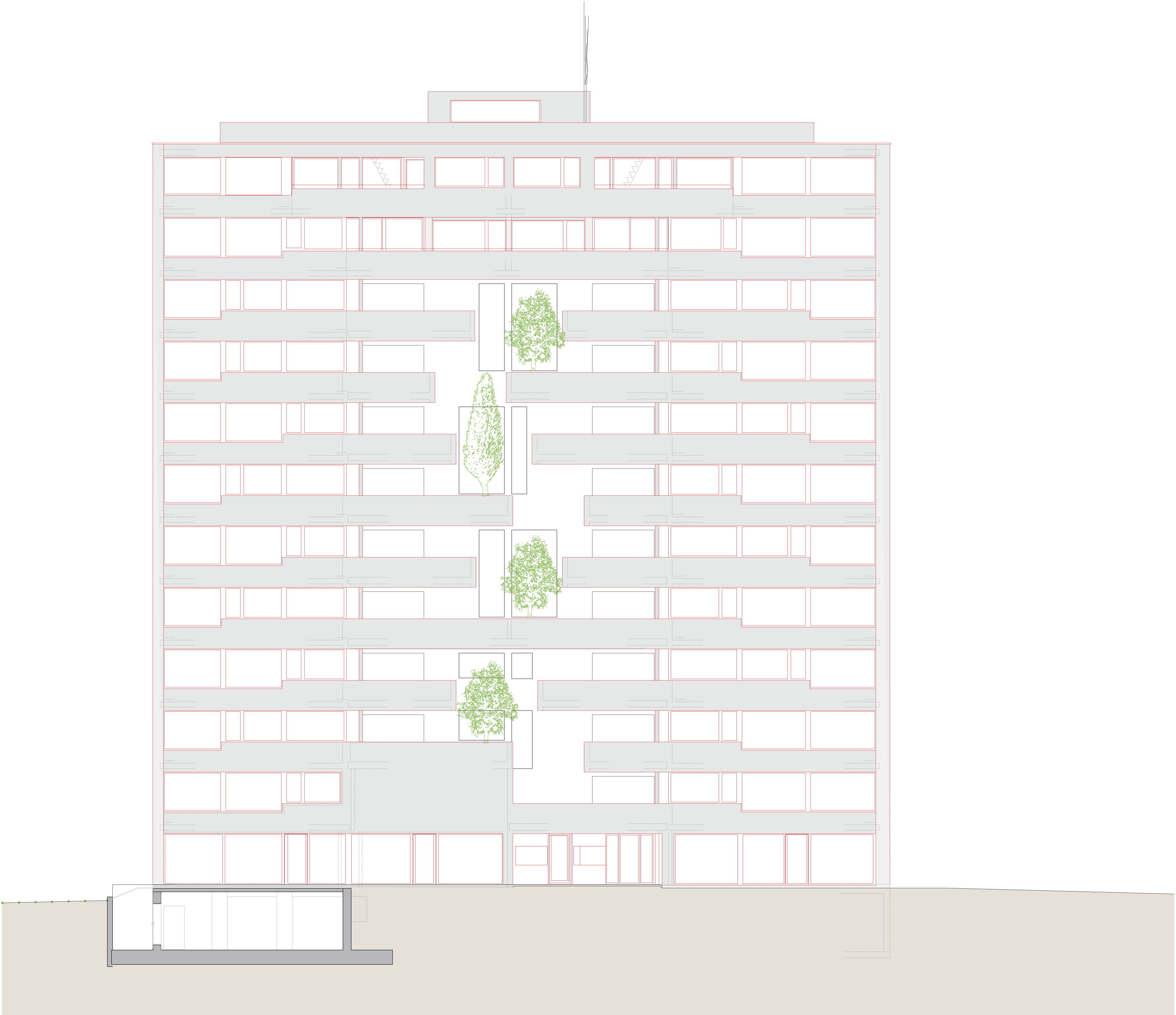 Westansicht des umgebauten Gebäudes (Plan: NRS-Team)