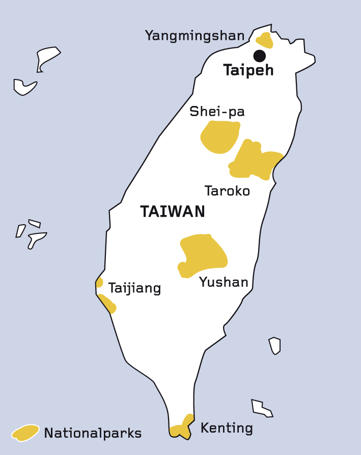 Nationalpark Yangmingshan, im Norden Taiwans (Grafik: A.-L. Walther/Red. TEC21)