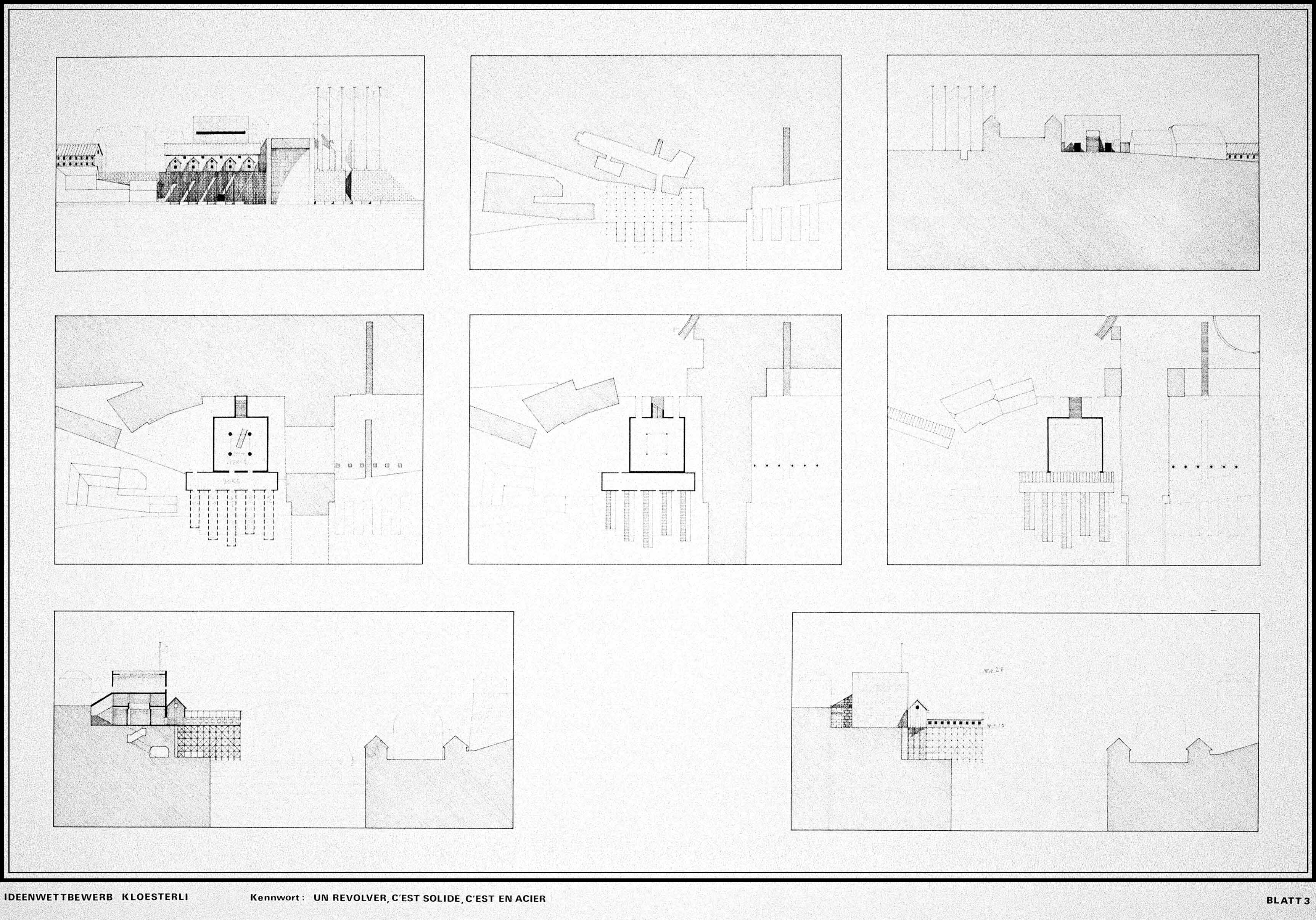 Aldo Rossi mit Gianni Braghieri und Christopher Stead, Wettbewerb Klösterliareal Bern, 1981, Blatt 1.