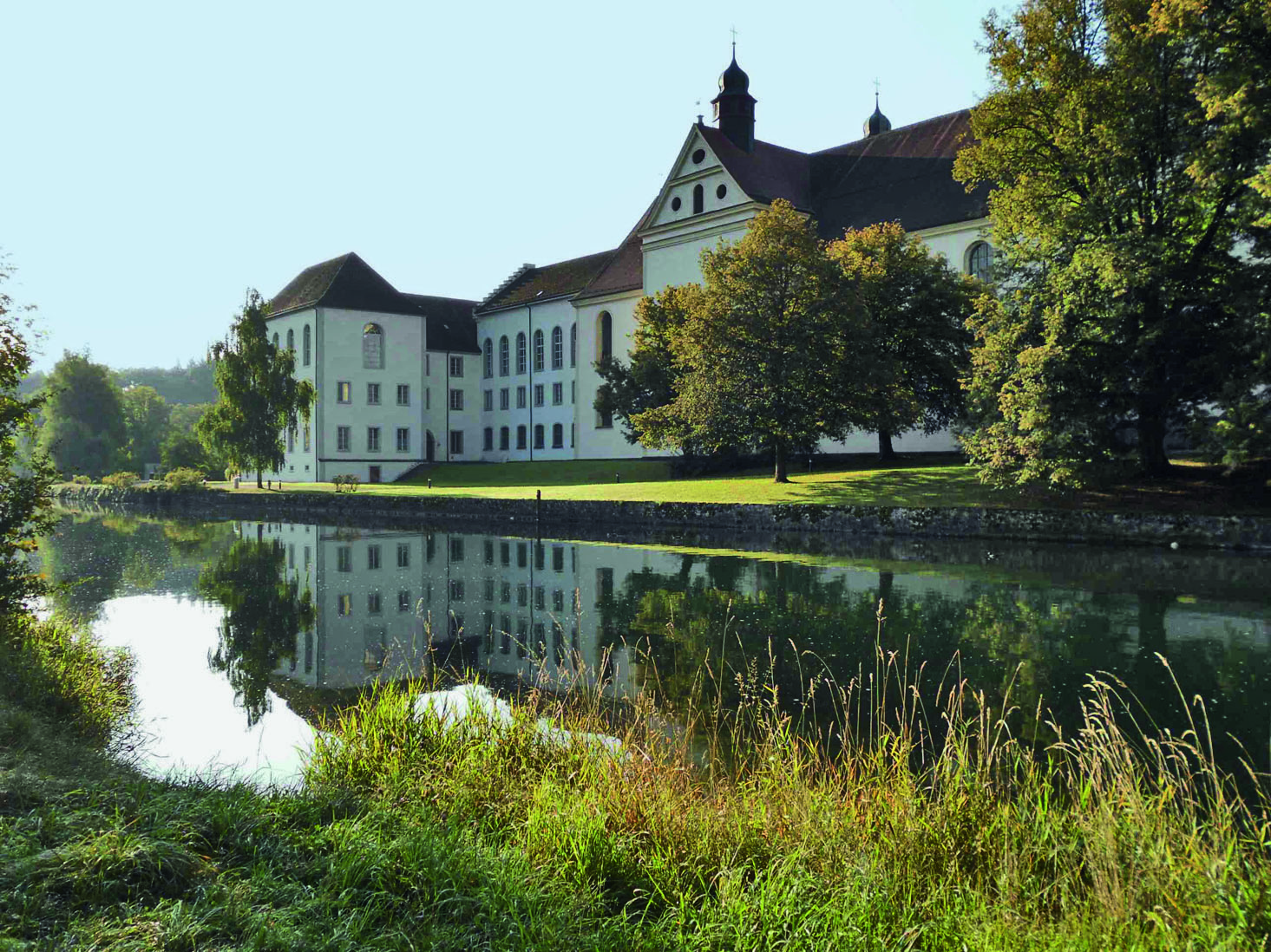Der «Chly Rhy» auf der linken Seite der Klosterinsel. Weil der Fluss hier nur langsam fliesst, stellt sich im Sommer oft ein problematisches Algenwachstum ein. Der Inselcharakter des Grundstücks soll bewahrt bleiben.