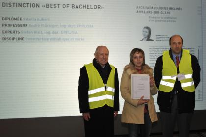 heig-vd, Yverdon: Fachschaftsleiter Prof. Dr. Anton Steurer, Siegerin Valeria Aubert, Prof. Andrea Bernasconi (Foto: Uwe W. Beier) heig-vd, Yverdon: Fachschaftsleiter Prof. Dr. Anton Steurer, Siegerin Valeria Aubert, Prof. Andrea Bernasconi (Foto: Uwe W. Beier)